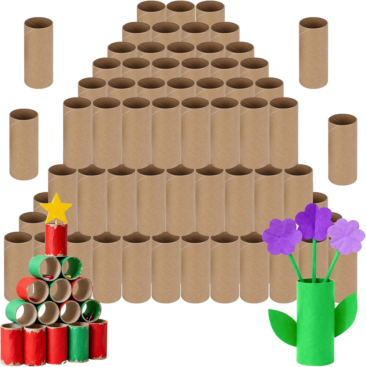 100 pack toilet paper rolls for crafts Round Thick cardboard tubes empty paper towel rolls for crafts Arts 3.7inch x 1.55inch (Brown-100pc)