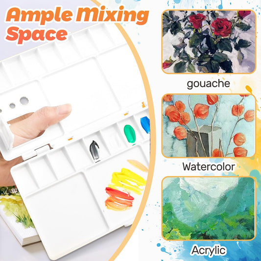 Water Color Palette,Empty Watercolor Palette,25-Well Compact Paint Palette Box,Folding Paint Tray with Thumb Holes and Brush Holder,Plastic Painting Palette for Paint Color Mixing (1 Pcs)
