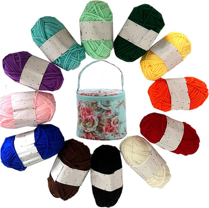 Beginner Crochet Kit 12 Color Acrylic Yarn Set with Yarn Storage Box Crochet Crafts Starter Pack for Adults and Kids (Yarn + Storage)