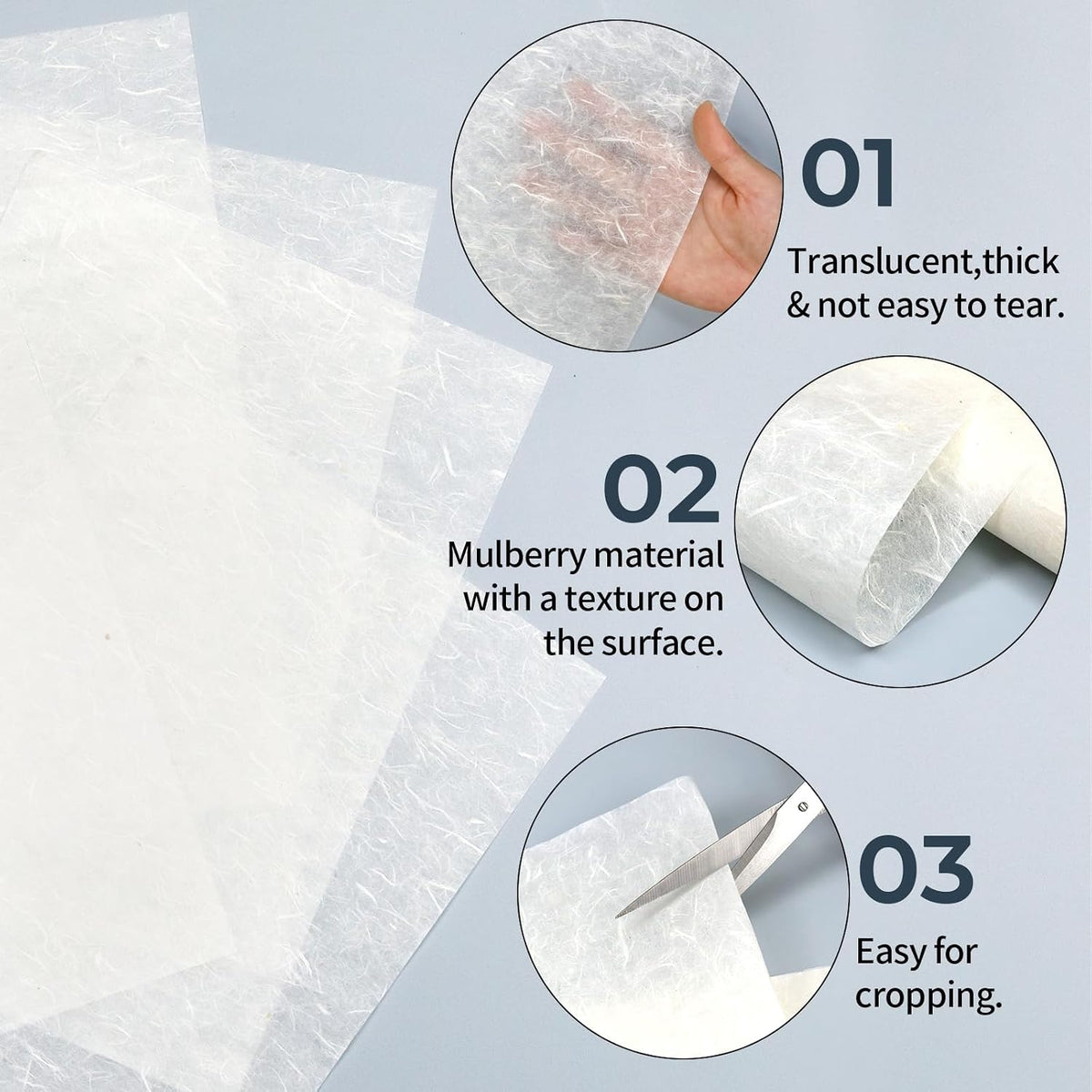 50/100 Sheets  A4 Mulberry Paper Sheets Natural Fiber Rice Papers,8.3x11.7in Natural Decoupage Tissue Paper for Writing Painting, Decorative &Card Making Papers DIY Craft
