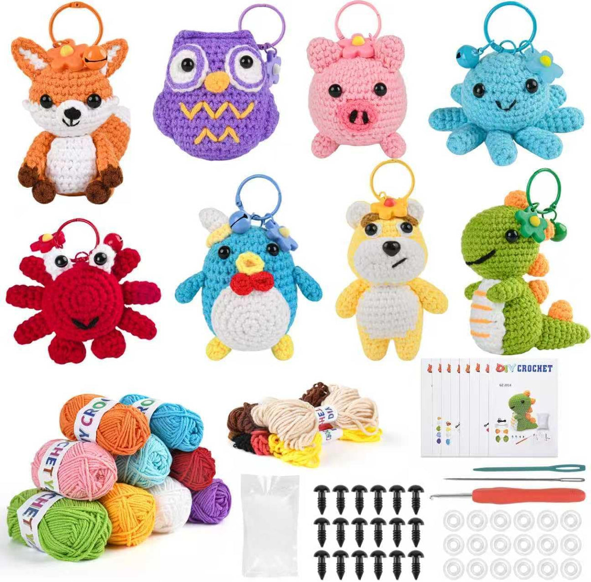 8 Piece Beginner Crochet Kit, Great Christmas Gift for Crochet Lovers in 2026, DIY Crafts for Adults and Kids, Crochet Animal Kit with Step-by-Step Video, Yarn, Crochet Hook, Birthday Holiday Gift