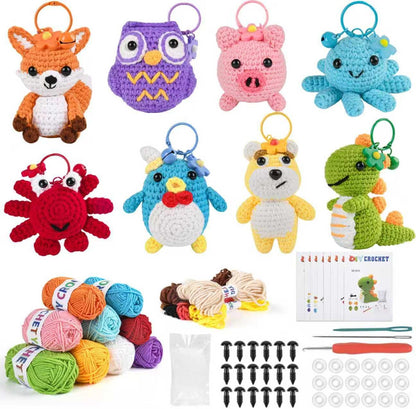 8 Piece Beginner Crochet Kit, Great Christmas Gift for Crochet Lovers in 2026, DIY Crafts for Adults and Kids, Crochet Animal Kit with Step-by-Step Video, Yarn, Crochet Hook, Birthday Holiday Gift