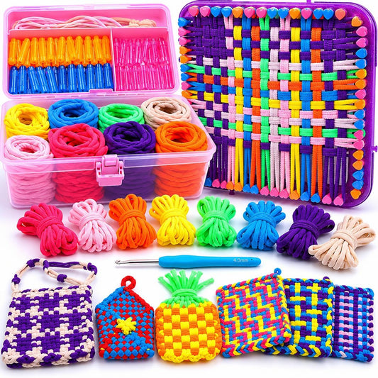 Weaving Loom Kit Toy Crafts - Arts and Crafts for Kids and Adults - Great Birthday Gift for Girls 6 7 8-12 13 Years Old - Sturdy Frame Potholder Loom Making Kit Portable Box and Craft Ring