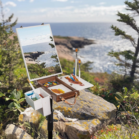 Wood Travel Watercolor Palette, Plein Air Easel Pochade Box for Art Supplies, Mini Walnut Portable Sketchbox for Painting, Handhold Tabletop Easel Storage Box, Wooden Art Box for Outdoor
