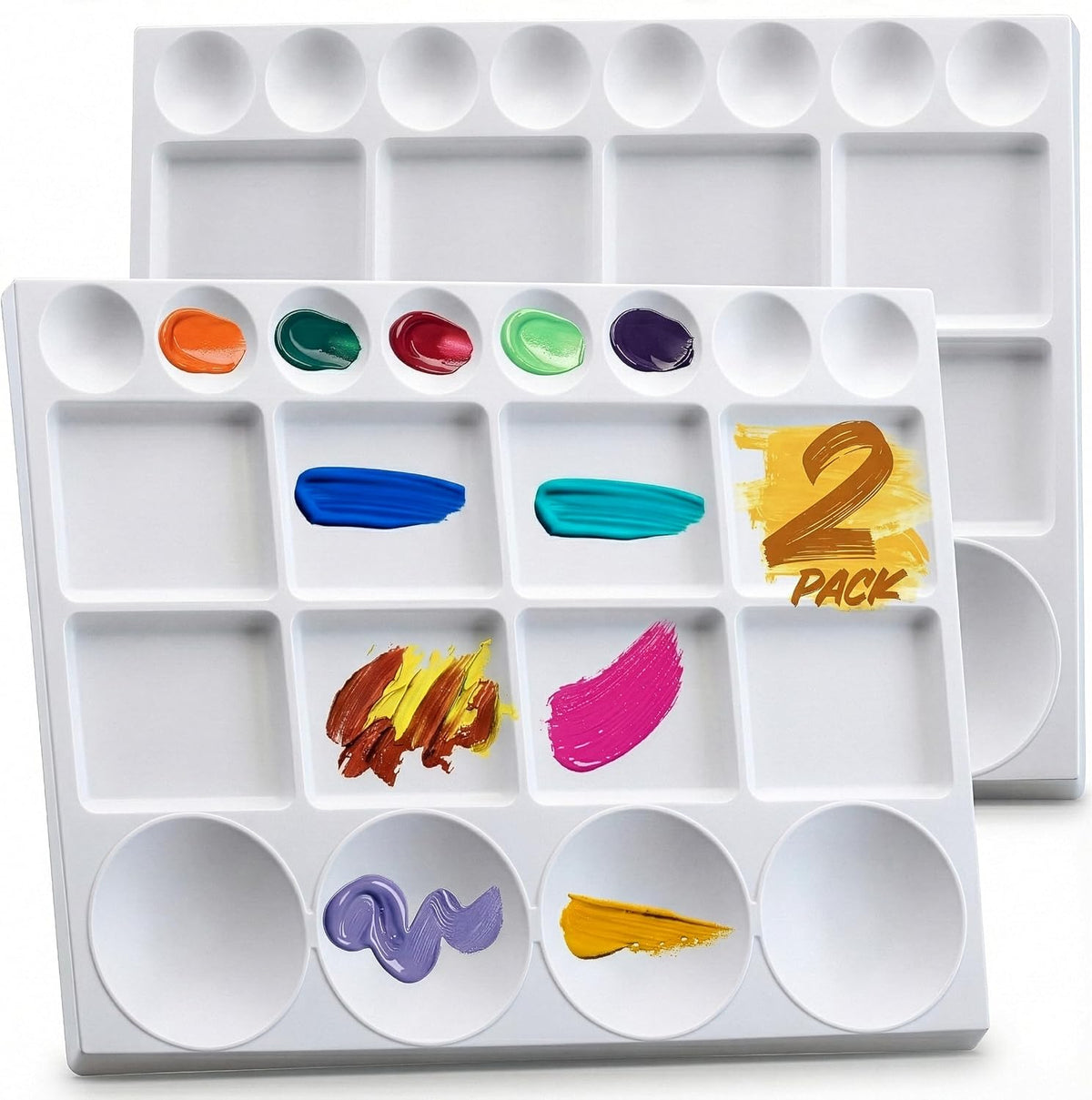 20-Well Plastic Paint Palette, 2-Pack Mixing Tray, 10 x 13 in | Lightweight Plastic Tray, Easy to Clean, Works with Acrylic, Oil, Watercolor & Gouache