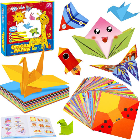 308 Sheets Origami Paper Kit for Kids Ages 5-8 8-12 with Instructional Book | Origami Projects for Beginners, DIY Art Craft Supplies for School Class Lessons, Christmas Birthday Gifts for Boys & Girls