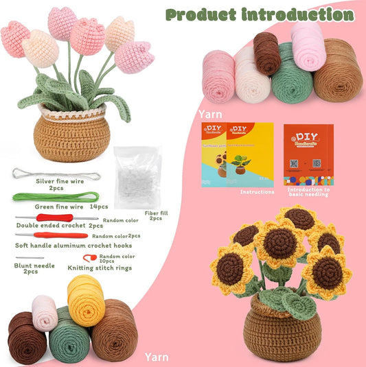 Combination Crochet Kit, Beginner Knitting Kit, Crochet Starter Kit for Beginner Adults with Step-by-Step Video Tutorial