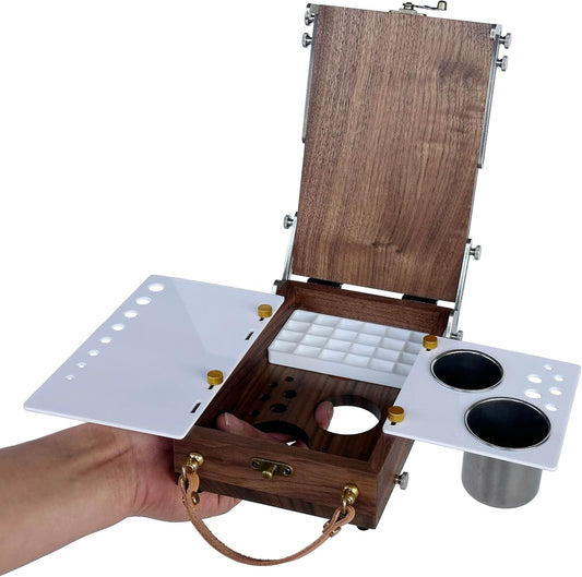 Tabletop Easel Box with Watercolor Palette Empty, Portable Travel Easel for Painting with Storage, Multifunctional Wooden Watercolor Easel Case Plein Air Painting for Adults Artists