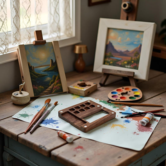 Brown Wooden Handmade Watercolor Paint Box, Portable Sketchbook Palette Colour Mixing Palette Box,Travel Paint Tray Box, Water Color, Acrylic Paint Mini Black Paint Palette Empty Box Gift Palettes