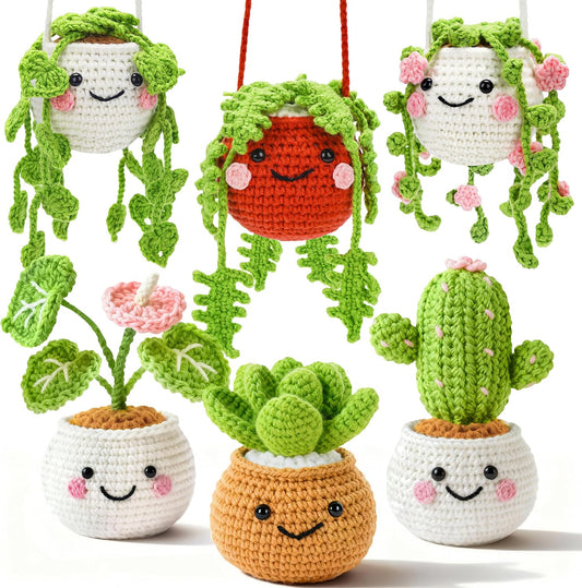 Crochet Beginner Kit Adult Crochet Starter Kit with Step-by-Step Video  Kit, 6 Pieces Fake Hanging Potted Plants for Home, DIY Craft Gifts for Crochet Lover Mom Teacher