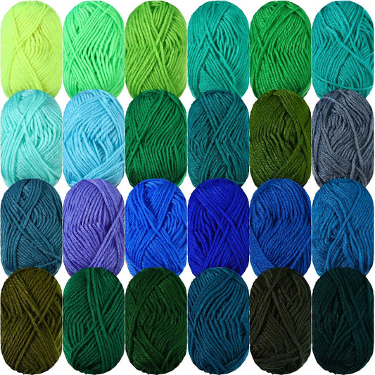 24 Strings of Acrylic Yarn - 24 x 25 Grams, 2400 Yard Crochet Yarn Kit for Crochet and Knitting Craft Projects, Assorted Starter Kit for Adults and Kids (Green Shades)